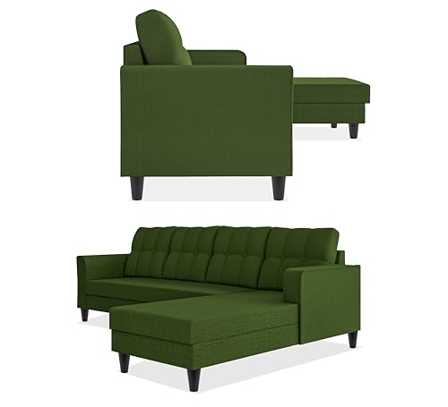 Image of Adorn India Maddox Tufted L Shape 6 Seater Sofa Set RHS (Green) (3 Year Warranty)