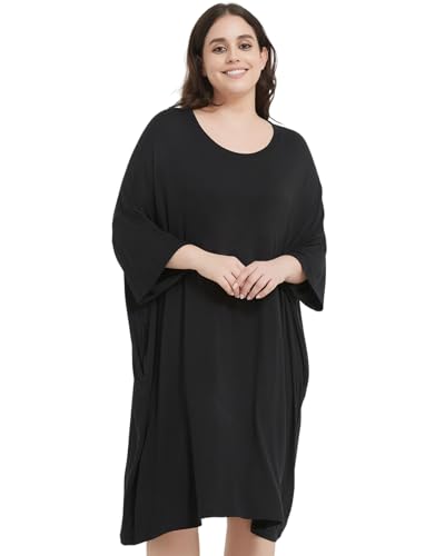 Image of KFUBUO Plus Size Nightgowns for Women Oversized Sleep Tshirts Dress Short Sleeves Sleepwear With Pocket Fit S-5XL