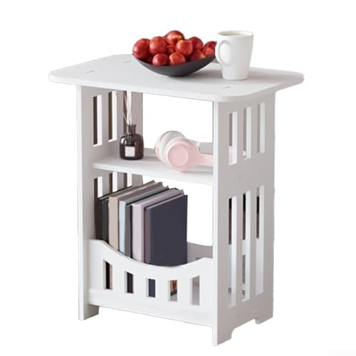 Moderna mesa auxiliar de noche con estante de almacenamiento, mesa auxiliar rectangular compacta, mesita de noche, organizador para sala de estar, dormitorio, baño, PVC blanco, 32 x 22 x 40 cm