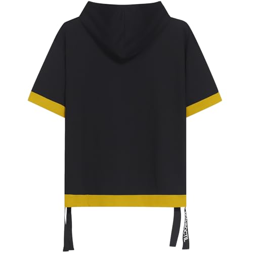 Mens Short Sleeve Hoodie Soft Cotton Color Block Moisture Wicking Big Pocket Hip Hop T-Shirt Hoodie Sports2