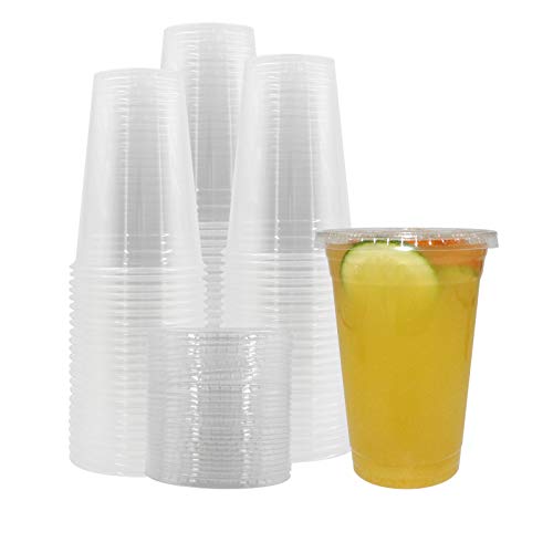 Belinlen Lot de 50 gobelets plastiques transparents de 590 ml, avec couvercles - Réutilisables