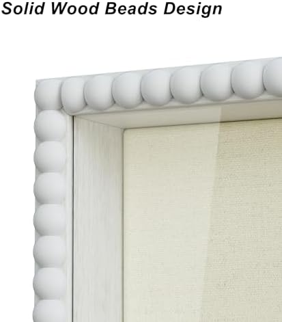 Love-KANKEI Shadow Box Frame 11x14, Deep Large Shadow Box Display Case with Unique Beads Door and Glass Window, Wood Memory Box for Pictures,Medals,Memorabilia,Collections White