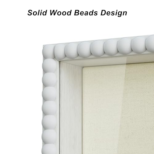 Love-KANKEI Shadow Box Frame 11x14, Deep Large Shadow Box Display Case with Unique Beads Door and Glass Window, Wood Memory Box for Pictures,Medals,Memorabilia,Collections White - Thumbnail 4
