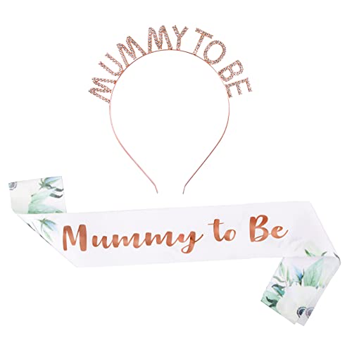 BETESSIN Echarpe Mummy to be Couronne Future Maman Diadème Tiare Princesse Bandeau Serre-Tête Bande Satin Sash Ruban en Polyester Ceinture Décoration Party Baby Shower Baptême (Vert)