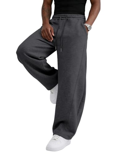 Image of Wangdo Men's Baggy Sweatpants Wide Leg Lounge Cotton Casual Jogging Pants | High waist drawstring,2 Deep pockets,Open bottom,Workout athletic outfits,Loose joggers pants,fashion streetwear,Soft fabric