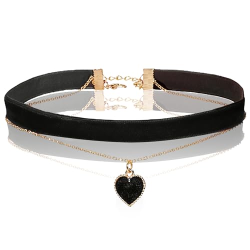 Choker Kette Damen,Geschichtet Verstellbare Halsband Damen Schmuck,Joker Collar Choker Schwarz Necklace 90er,Samt Herz Halskette Rot Women für Mädchen Gothic Karneval Party Cosplay Deko Geschenke (B)