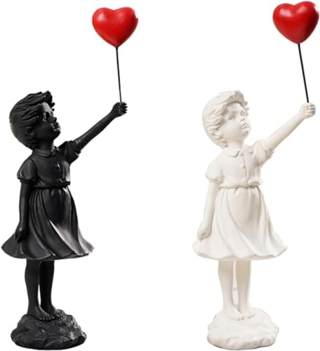 CHEYLIZI Statuette de Fille en Ballon Volant, décoration d'intérieur Art Moderne, Sculpture en résine, décoration Artisanale, Blanc et Noir