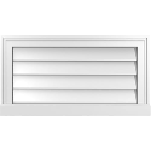 26"W x 14"H Vertical Surface Mount PVC Gable Vent: Non-Functional, w/ 2"W x 2"H Brickmould Sill Frame