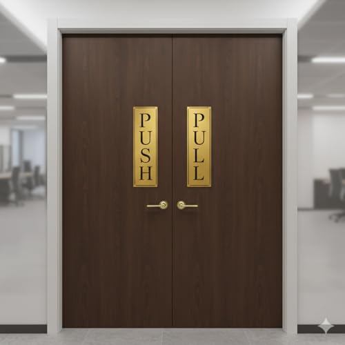 Image of Premium Golden Acrylic Push Pull Sign Board 6 inchx2 inch For Office and Shop Glass and Wooden | Self Adhesive Sticker for Door | Push and Pull Sticker for Hospital Malls Office
