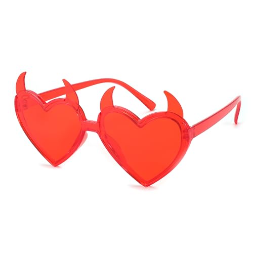 FEISEDY Sunglasses Women Men, Halloween Party Disco Trendy Love Sun Glasses, Rimless Heart Devil Ear Frame B0054