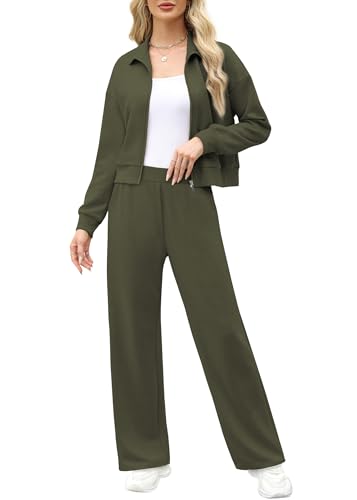 Image of XIEERDUO Lounge Sets for Women 2025 Sweatsuit 2 Piece Outfits Sweatshirt Wide Leg Sweatpant Tracksuit Matching Set