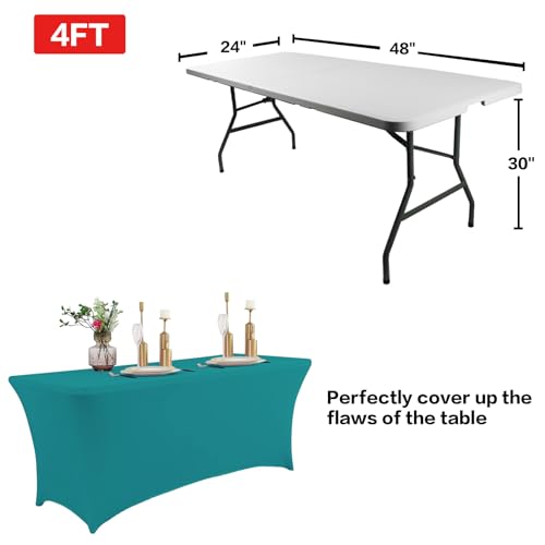 Image of IVAPUPU 2 Pack 4FT Table Cloth for Rectangular Fitted Events Stretch Lake Blue Table Covers Washable Cover Spandex Tablecloth Protector for Party, Wedding, Cocktail, Banquet, Festival