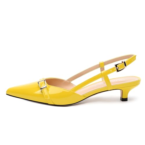 Women's Pumps, Closed Pointed Toe Slingback Heels, Ankle Strap Buckle Fashion Kitten Heel Shoes for Women Dress Party Wedding2