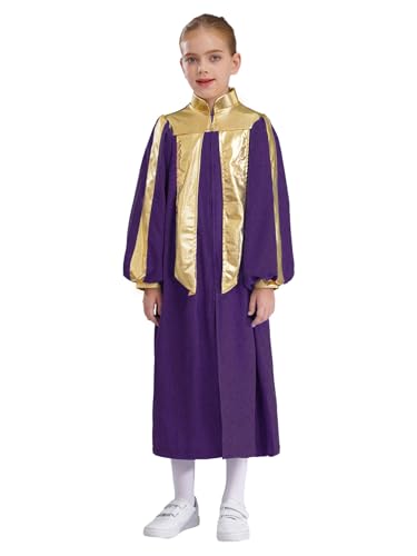 Boys Girls Muslim Arabic Thobe Long Sleeve Arabic Abaya Kaftan Gold Trim Choir Robe Church Worship