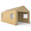 Morngardo Carport 10'x20' Heavy Duty Car Canopy Portable Garage with Roll-up Windows, Removable Sidewalls & Doors for Truck Boat Car Port, Party, Storage (Beige)