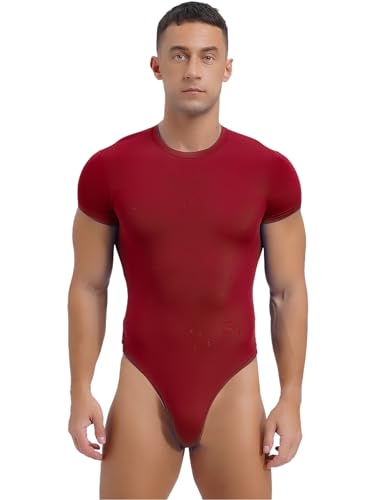 Vxuxlje Men's Short Sleeve Bodysuit Buttoned Crotch High Cut Leotard Athletic Romper Jumpsuit
