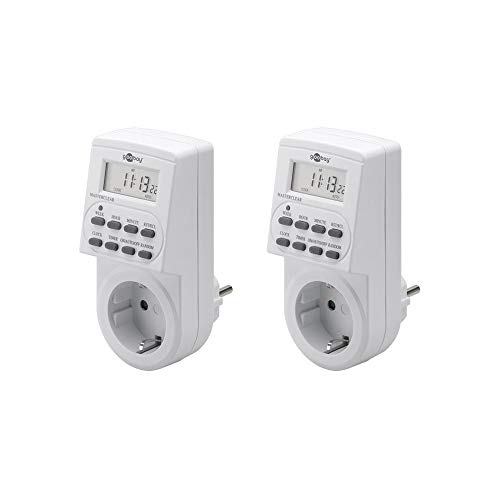goobay Digitale Zeitschaltuhr im 2er Set, programmierbarer Timer für die Steckdose mit Notstrom-Akku, Wochenzeitschaltuhr bis 3600W ideal für Aquarium und Rolladen - 55543