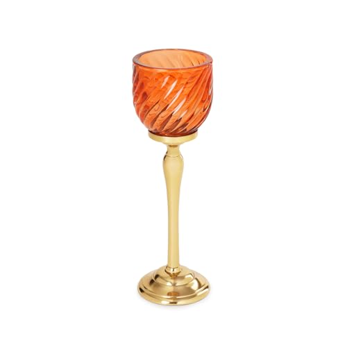 Image of Pure Home Orange Swirl Textured Hurricane - Small | Size: 9 x 9 x 21 cm | Premium Hurricanes for Home Decor | Living Room & Home Decor Showpiece | Ideal for Diwali & Festive Gifting | Premium | Pack of 1