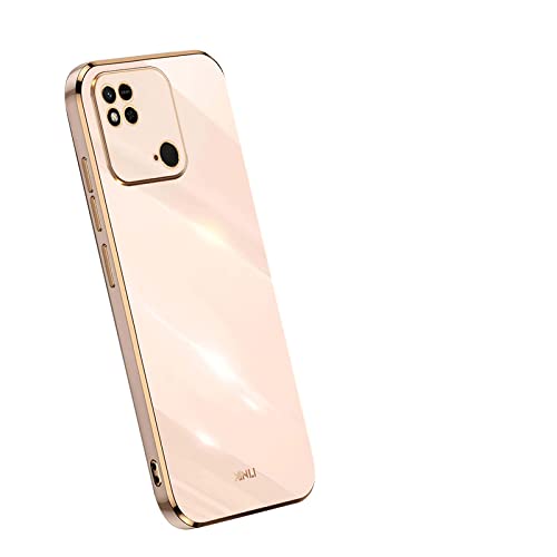 PEIYE Funda para Xiaomi Redmi 10C, Silicona Suave Electrochapada, TPU Flexible Carcasa con Diseño de Borde Dorado -Rosa Cover