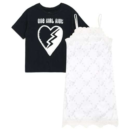 Disney Descendants The Rise of Red Girls Satin V-neck Slip Dress & T-Shirt Outfit Set Little Kid to Big Kid Sizes (5-14-16)