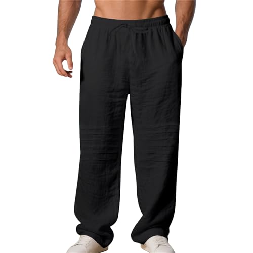 Linen Pants for Men Baggy Straight Legs Open Bottom Drawstring Lounge Pants Lightweight Solid Summer Beach Trousers