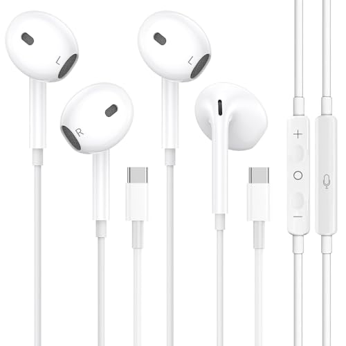 2 Pack Auriculares USB C para iPhone 17 16 15 Pro Max, Auriculares Tipo C con Micrófono y Control Remoto Cancelación Ruido, Auriculares con Cable USB C para Galaxy S23/S22/S21/S20/Ultra Note 10/20