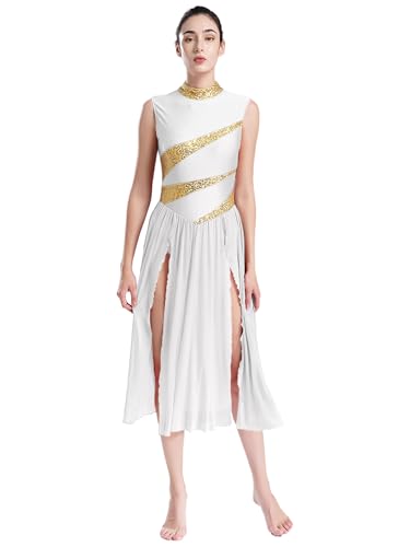 Eandarui Vestito Da Ballo Latino Donna Americano Tango Abito Da Danza Classica Lirica Contemporanea Vestito Pattinaggio Artistico Sul Ghiaccio Costume Danza Moderna Blanc XL