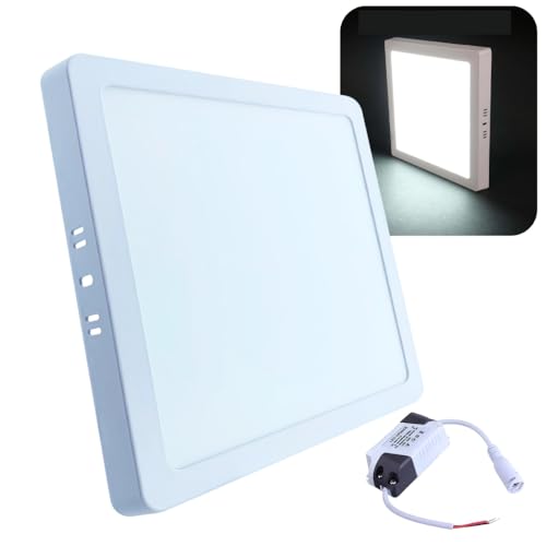 Painel Plafon LED de Sobrepor 18W Quadrado 22x22cm Slim, 6500K, Estrutura Metálica – Luz Branca Fria Premium