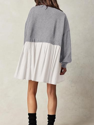 Image of Dokuritu Sweatshirt Dress Women Crew Neck Long Sleeve Patchwork Pullover Tops Flowy Oversized Sweatshirt Mini Dress