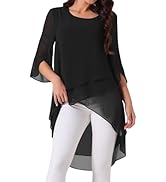 Seta T Women's High Low Tops Scoop Neck Chiffon Blouse