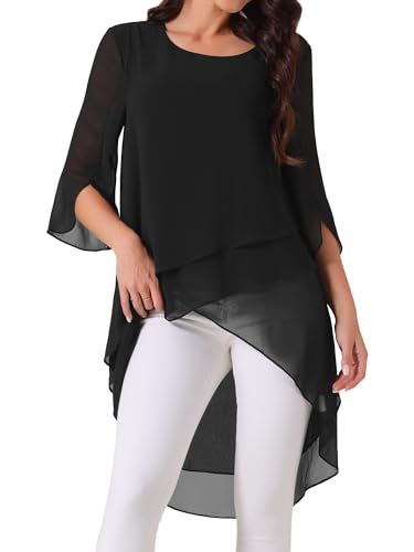 Seta T Women's High Low Tops Scoop Neck Chiffon Blouse