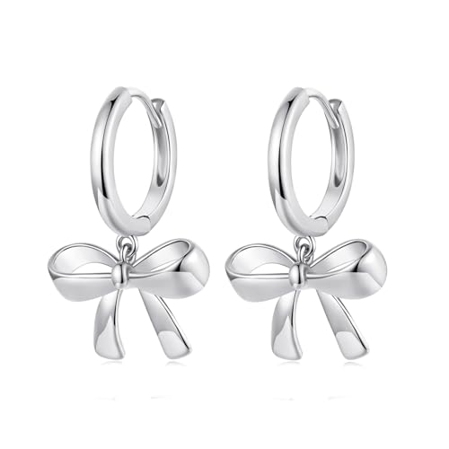 Bow Earrings for Women Lightweight Hypoallergenic Silver/Gold Bow Dangle Huggies Earrings for Women Trendy Jewellery Gift