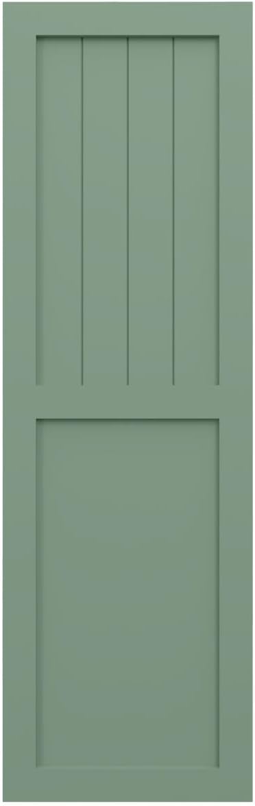 12"W x 26"H True Fit PVC Farmhouse/Flat Panel Combination Fixed Mount Shutters, Track Green (Per Pair - Hardware Not Included)