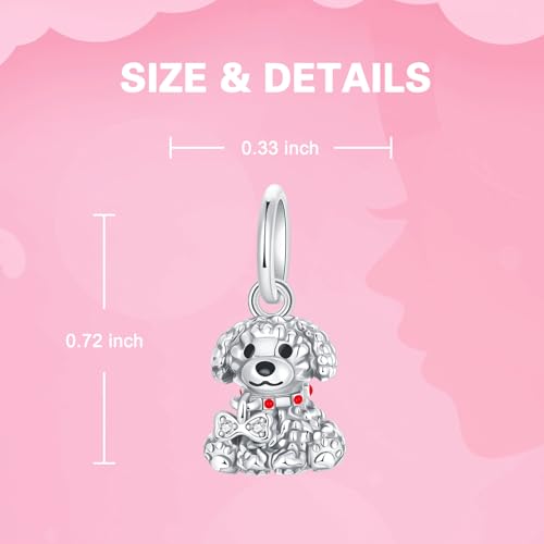 BIZK Hund Charms Anhänger Silber 925 für Armbänder, Kompatibel mit Europäischen Armbändern und Halskette für Frauen