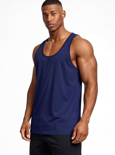 Herren Sport Tanktop Muskelshirt Atmungsaktiv Schnelltrocknend Gym Fitness Ärmellos Shirt Bodybuilding Training Laufshirt Slim Fit Racerback Marineblau M