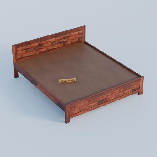 Image of Solid Sheesham Wood Queen Size Bed Without Storage | Double Bed Cot for Bedroom | Palang Double Bed for Home | Wooden Double cot for Living Room | Rosewood, Honey Finish