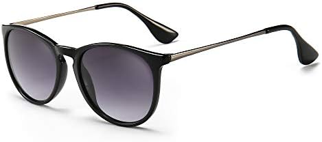 SUNGAIT Vintage Unisex Round Sunglasses for Women Classic Retro Style (Black Frame Glossy Finish Grey Gradient Lens)