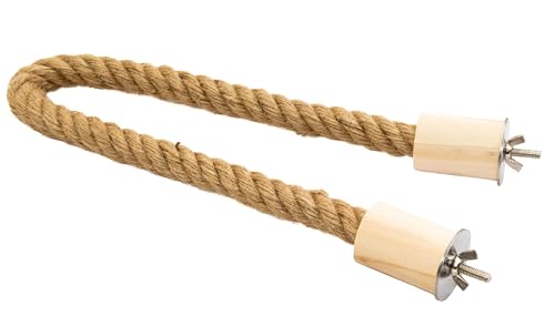 Image of Bird Rope Perch for Parrots, Bendable Natural Jute Boing with Pine Wood and Stainless Steel Mount, Cotton Alternative, Cage Accessory for Parrots (Brown, 2 feet)