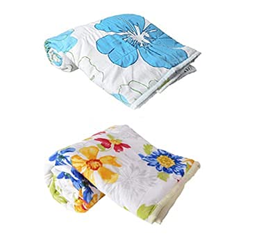 CK CREATION 100% Reversible Single Bed Dohar Combo Microfiber, Polycotton Set of 2 Pc (Big Blue & Sunflower)