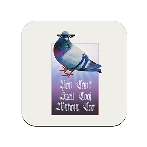 Cork Coaster - You Can't Spell Cool Collage Vintage Illustration Art Animal Pigeon Humor Puns Zoomer Streetwear Parody - 1 Unit (95 x 95 mm)