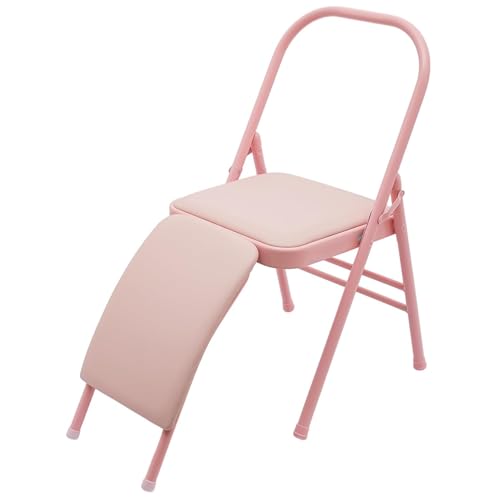 MZZKFC Yoga Auxiliary Foldable Chair with Foot Pad & Detachable Waist Support, Pink Yoga Equipment with Double Beam, Yoga Chair for Home/Yoga Studio/Office