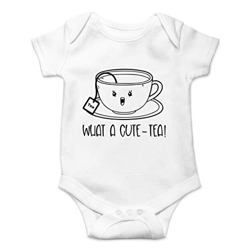 AW Fashions What A Cute Tea Baby Bodysuit Funny Adorable Infant Unisex Romper Clothing Cute Newborn Outfit (12 Months, White)