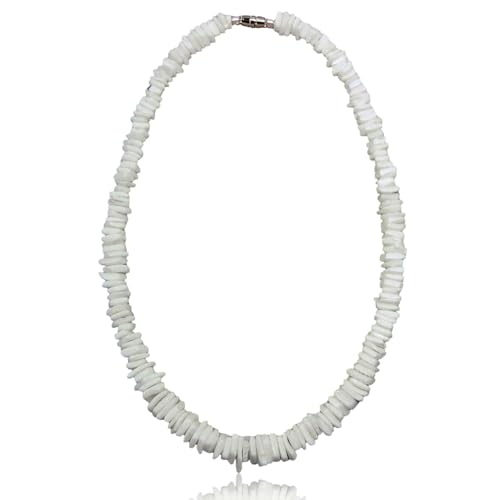 Native Treasure Mens and Womens Tropical Summer Beach Surfer Necklace From the Philippines, White Ark Shells, Mens Beach Necklace
