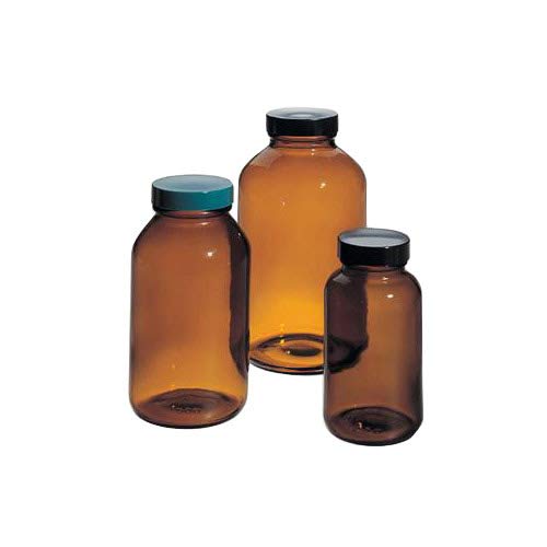Qorpak GLC-02175 Wide Mouth Packer Bottle with 53-400 Black Phenolic Pulp/Vinyl Lined Cap, 950 mL, Amber (Pack of 12)