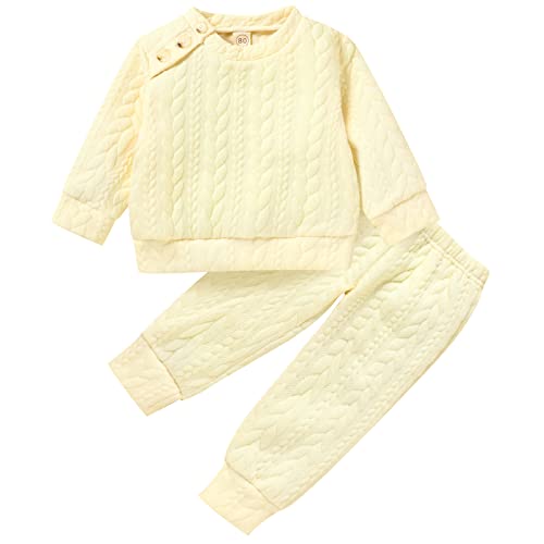 Image of GRNSHTS Baby Girl Clothes, Newborn Long Sleeve Sweatshirts Tops+Solid Pants 2pcs 0-24M Fall Outfits