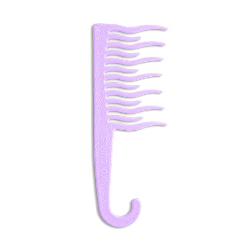XO Curls Shower detangling hair comb Wide tooth comb Comb with hook for easy hanging in shower Gentle on Scalp Hair comb for with curly & wavy hair (Lavender)