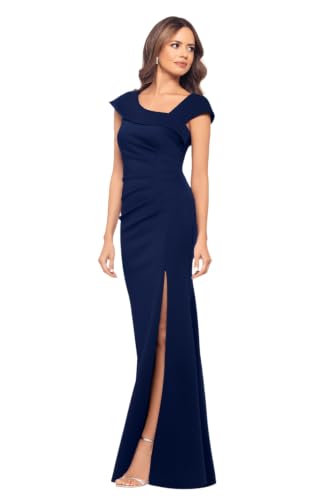 Image of Xscape Women's Xscape Women's Scuba Crepe Embellished Long Sleeve Drop Shoulder Floor Length Dress