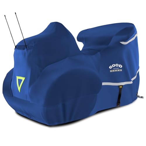 Image of Motorcycle Cover with Side+Top Box Heavy Duty 600D Waterproof for Touring Models Harley Davidson Ultra Limited,Road Glide Limited, Gold Wing,Road Master,Indoor & Outdoor Storage Blue