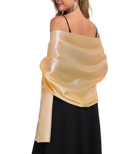 TONGFANTFL Shawls and Wraps for Evening Dresses Satin Women Long Scarf Wedding Guest Shawl Gold