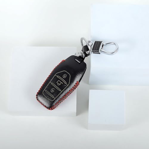 Image of Leather Smart Car Key Cover Case with Metal Hook Keychain for Mahindra XUV - 500(Black)